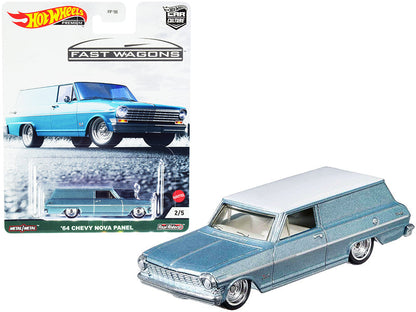 1964 Chevrolet Nova Panel Light Blue Metallic with White Top "Fast Wagons" Series Diecast Model Car by Hot Wheels  free shipping USA