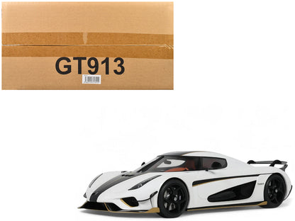 2023 Koenigsegg Regera White with Black Stripes 1/18 Model Car by GT Spirit  free shipping USA