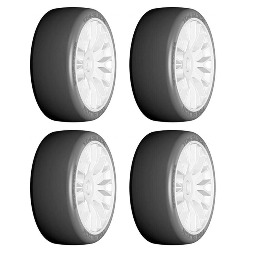 GRP GTH04-XM4 1/8 GT T04 SLICK XM4 Soft Medium Tires w/20 Spoked White Wheel (4)