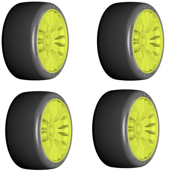 GRP GTY04-XM4 1:8 GT New Slick Soft Medium Yellow 20 Spoke Rubber Tires (4)