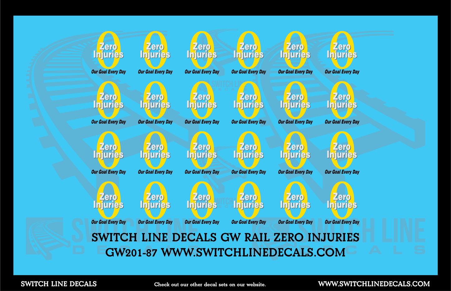 HO Scale GW Rail Zero Injuries Logos Decal Set