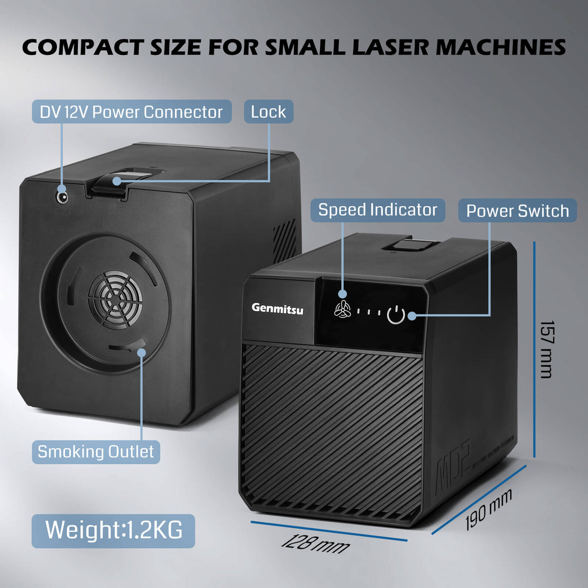 MD2 Smoke Purifier for Kiosk, Kortek Laser Engraver, Portable, Five-Layer Filtration, Adjustable 3-Speed Control, for Laser, Soldering, Welding