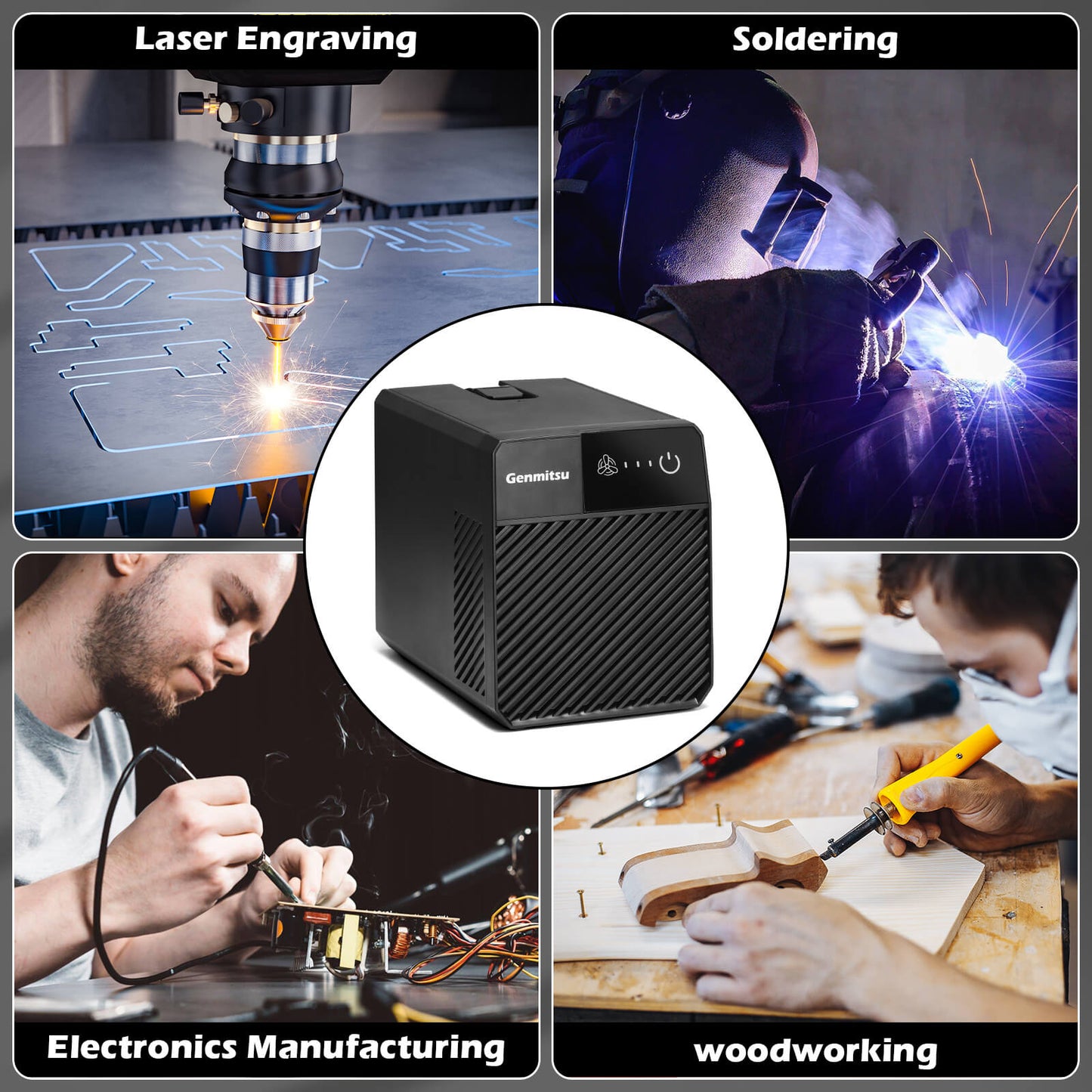MD2 Smoke Purifier for Kiosk, Kortek Laser Engraver, Portable, Five-Layer Filtration, Adjustable 3-Speed Control, for Laser, Soldering, Welding