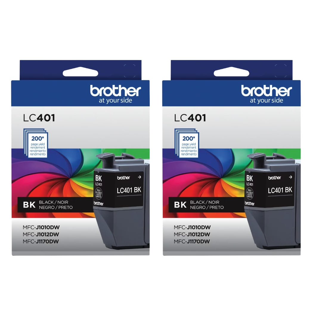 New, Pre-Owned, Genuine Brother LC401 Standard Yield Black Ink Cartridge-2 pack