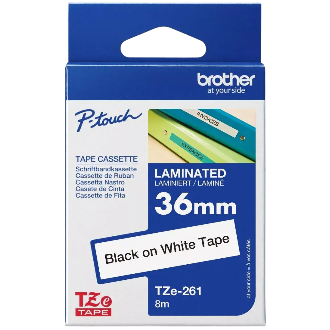 New, Pre-owned, Genuine Brother TZe-261 Labelling Tape Cassette – Black on White, 36mm wide