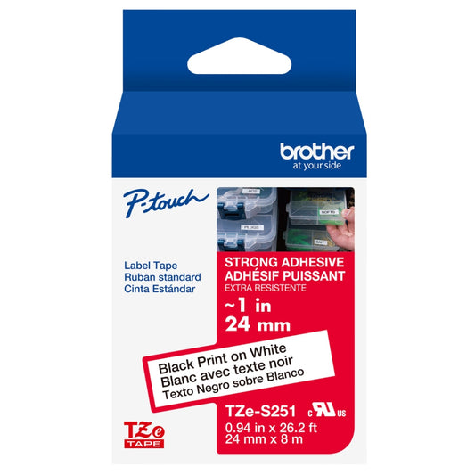 New, Pre-owned, Genuine Brother TZe-S251 Black on White Laminating Tape Width 0.9 inches (24 mm)