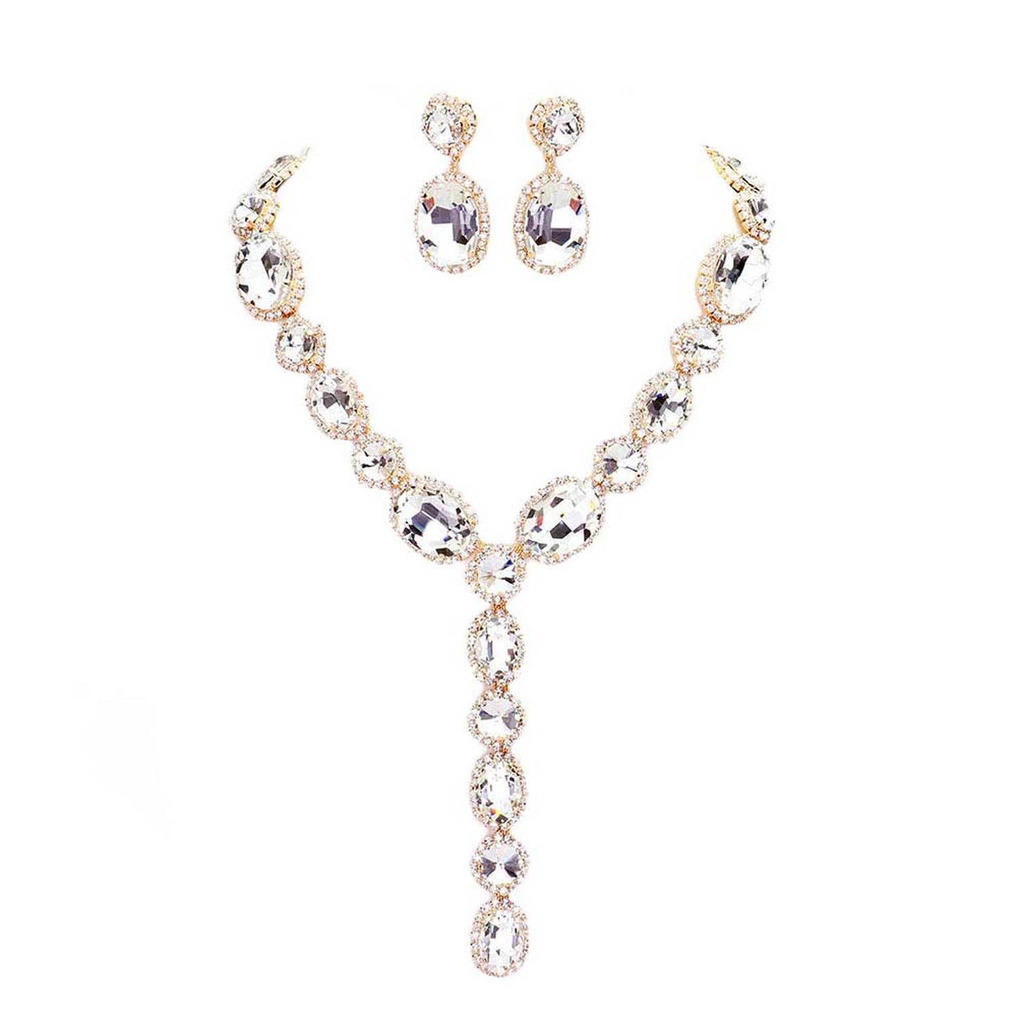 Glass Crystal Rhinestone Y Evening Necklace by Madeline Love