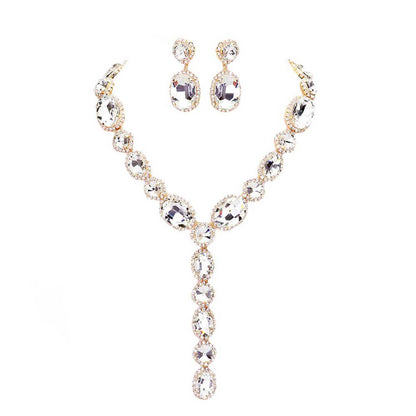Glass Crystal Rhinestone Y Evening Necklace by Madeline Love