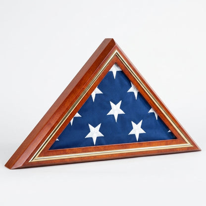 Gold Trim Flag Display Case, Gold Trim Pedestal Flag Display Case, Pedestal and Flag Case