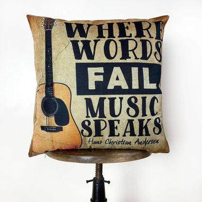 Guitar Gifts | Where Words Fail Music Speaks | Pillow Cover | Home Decor | Throw Pillow | Gift | Music decor | Music Gifts by UniikPillows