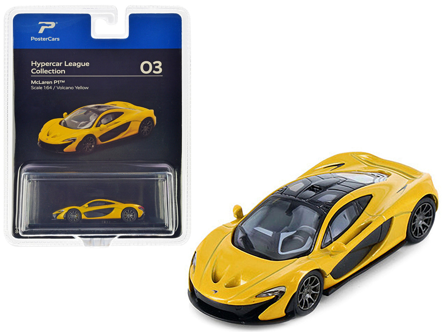 McLaren P1 Volcano Yellow Metallic with Black Top "Hypercar League Collection" 1/64 Diecast Model Car by PosterCars  free shipping USA