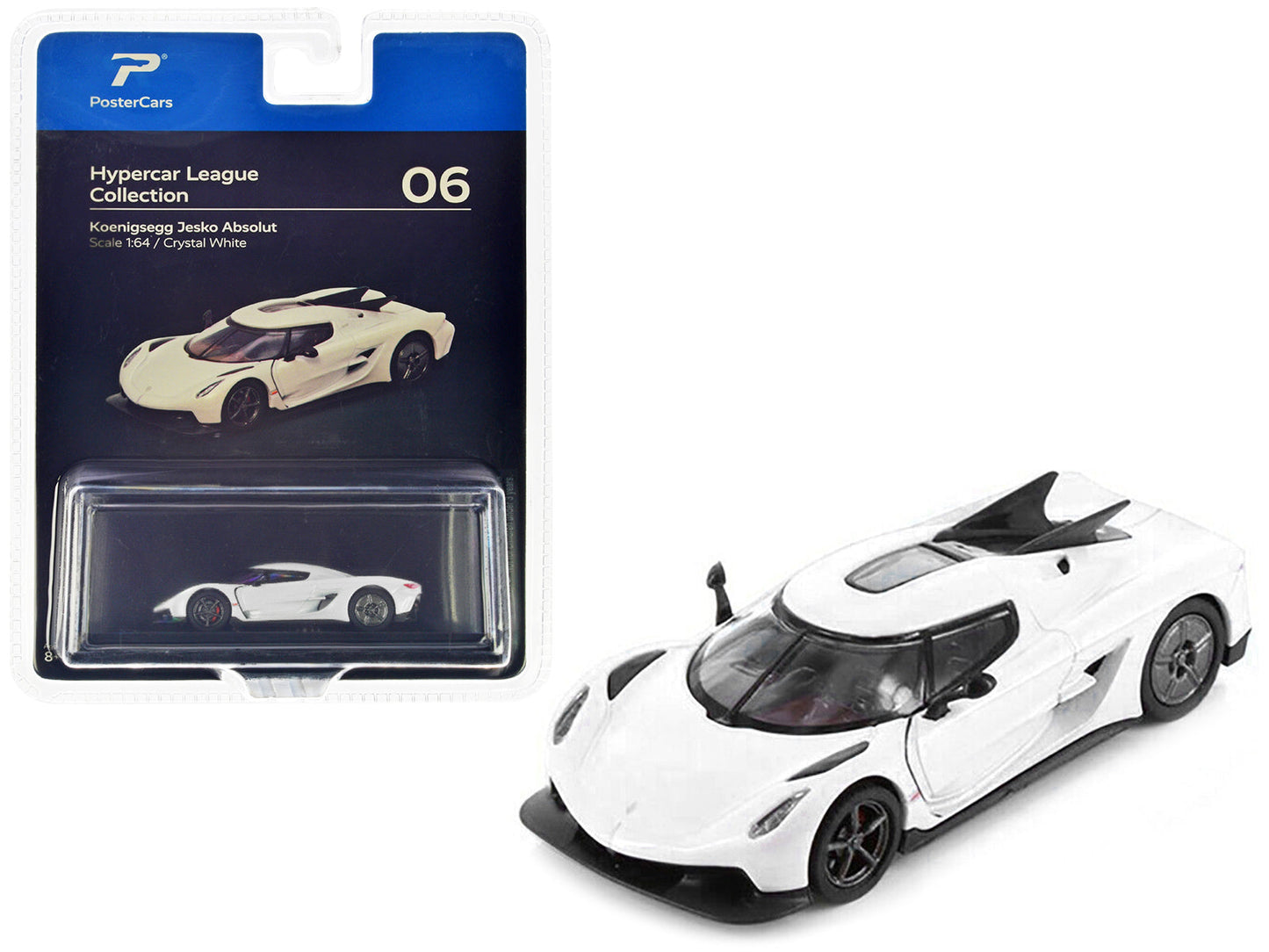 Koenigsegg Jesko Absolut Crystal White Metallic "Hypercar League Collection" 1/64 Diecast Model Car by PosterCars  free shipping USA