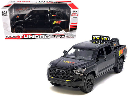 2023 Toyota Tundra TRD 4x4 Pickup Truck Black with TRD Stripes with Sunroof and Wheel Rack Limited Edition to 2400 pieces Worldwide 1/24 Diecast Model Car  free shipping USA