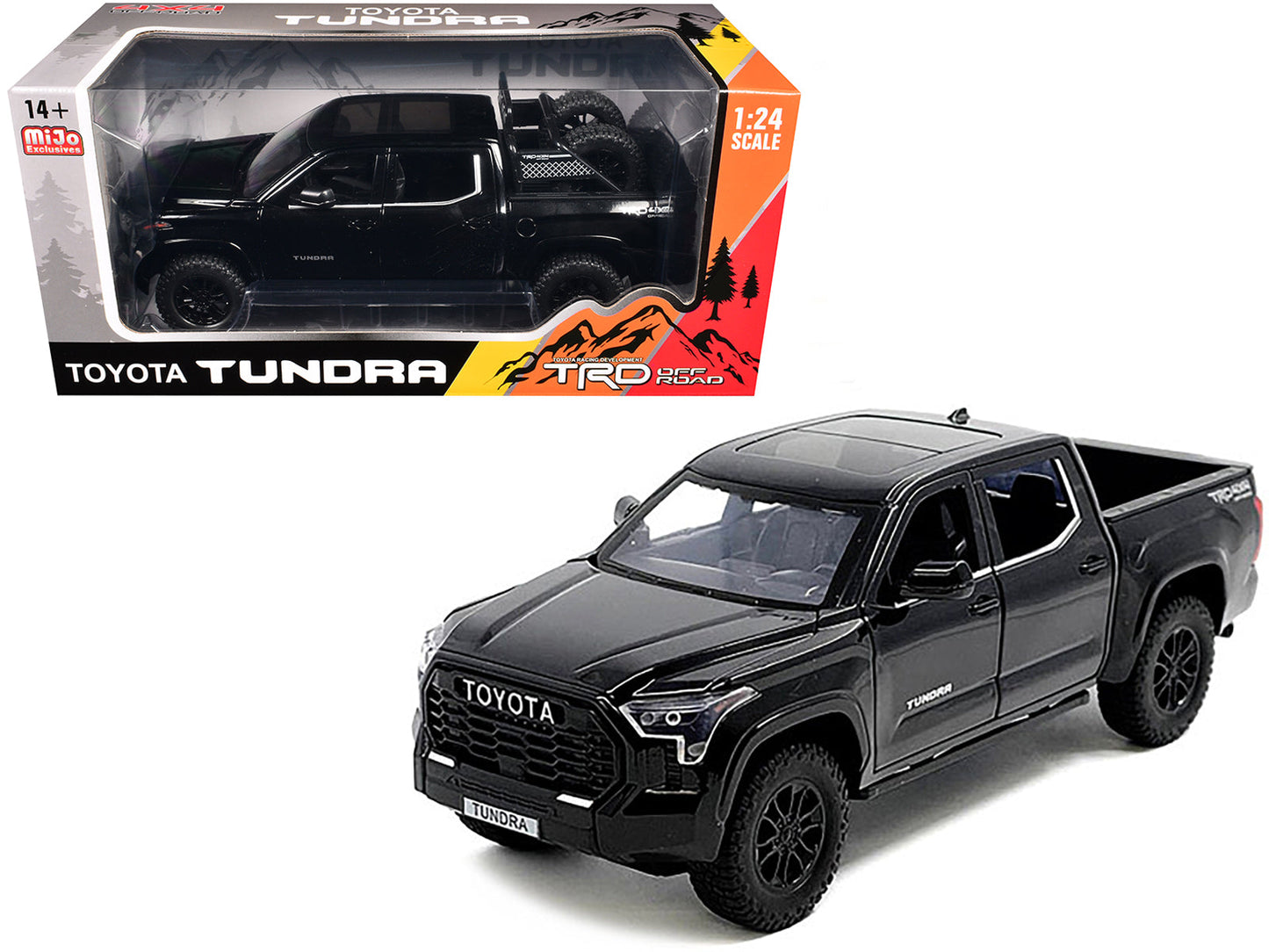 2023 Toyota Tundra TRD 4x4 Pickup Truck Black with Sunroof and Wheel Rack 1/24 Diecast Model Car  free shipping USA