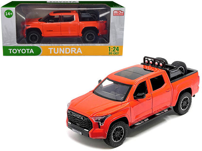 2023 Toyota Tundra TRD 4x4 Pickup Truck Solar Octane Orange with Sunroof and Wheel Rack 1/24 Diecast Model Car  free shipping USA