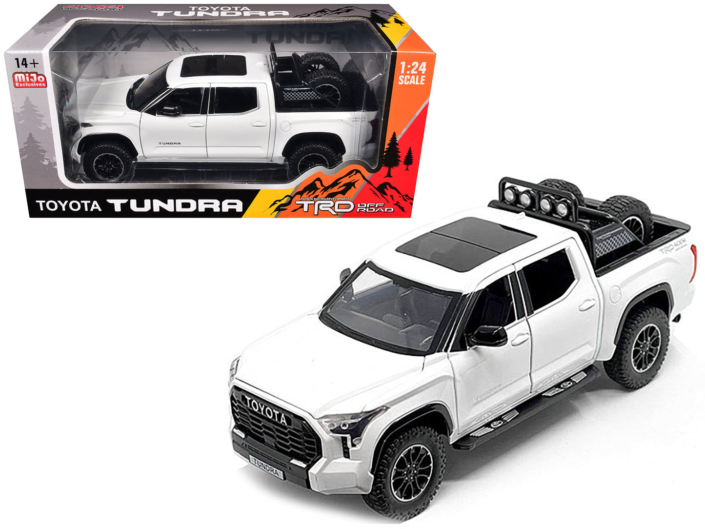 2023 Toyota Tundra TRD 4x4 Pickup Truck White Metallic with Sunroof and Wheel Rack 1/24 Diecast Model Car  free shipping USA