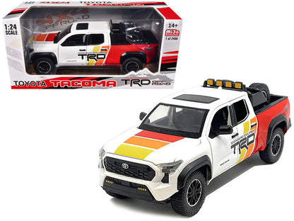 2024 Toyota Tacoma TRD Off Road Edition Pickup Truck White and Red with TRD Stripes with Sunroof and Wheel Rack Limited Edition to 2400 pieces Worldwide 1/24 Diecast Model Car  free shipping USA