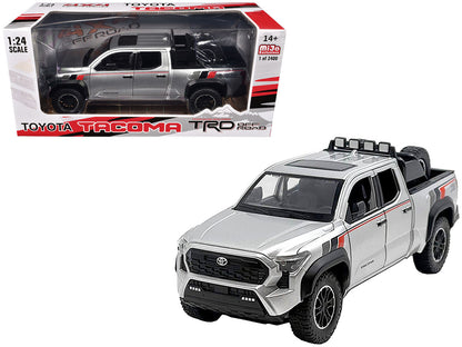 2024 Toyota Tacoma TRD Off Road Edition Pickup Truck Silver Metallic with TRD Stripes with Sunroof and Wheel Rack Limited Edition to 2400 pieces Worldwide 1/24 Diecast Model Car  free shipping USA