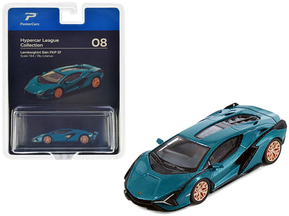 Lamborghini Sian FKP 37 Blu Uranus Blue Metallic "Hypercar League Collection" 1/64 Diecast Model Car by PosterCars  free shipping USA
