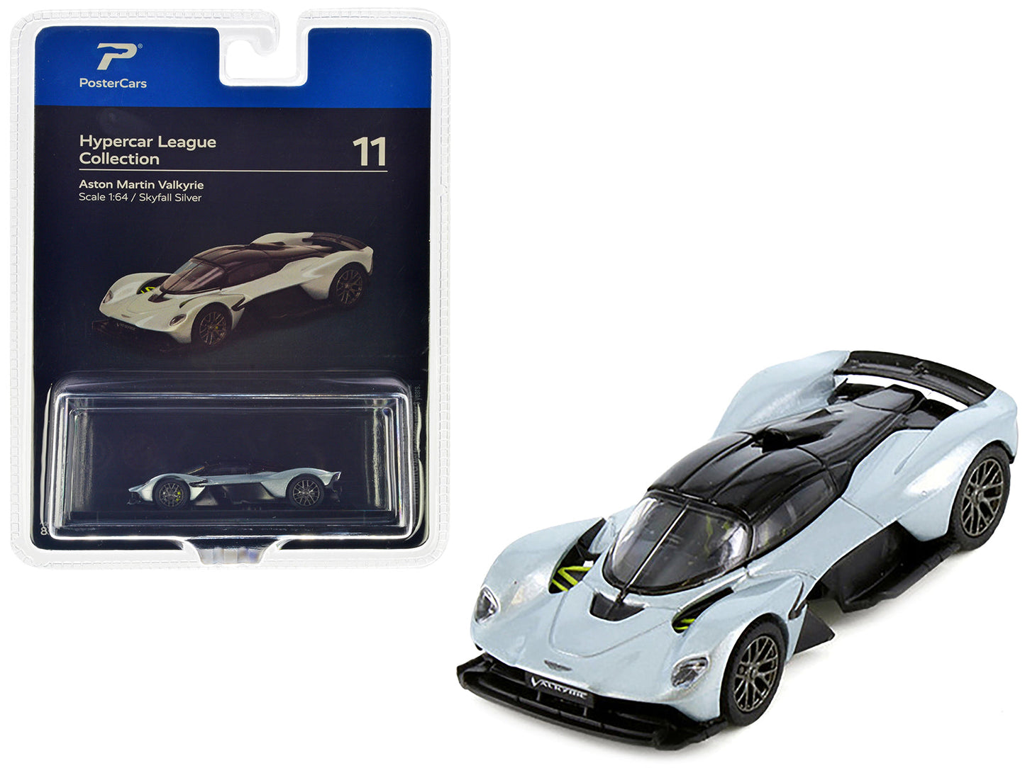 Aston Martin Valkyrie Skyfall Silver Metallic with Black Top "Hypercar League Collection" 1/64 Diecast Model Car by PosterCars  free shipping USA