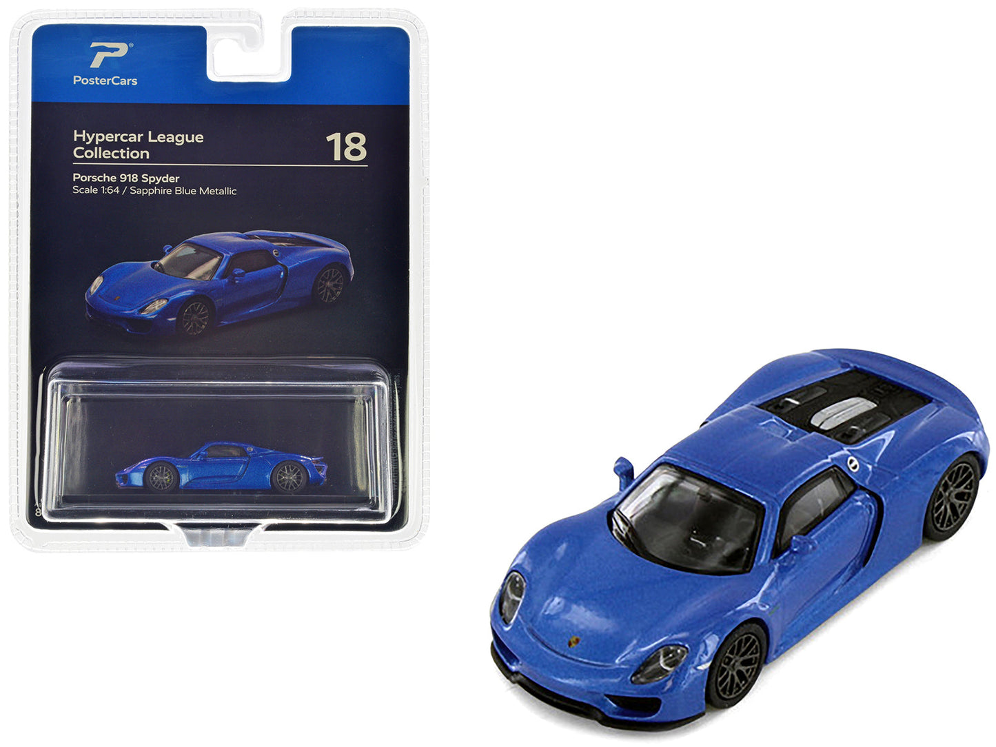 Porsche 918 Spyder Sapphire Blue Metallic "Hypercar League Collection" 1/64 Diecast Model Car by PosterCars  free shipping USA