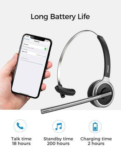1/2 pack Mpow M5 Bluetooth V5.0 Headset Wireless Truck Driver Headphones Hands-free Call Headset with Mic for Call Center Office