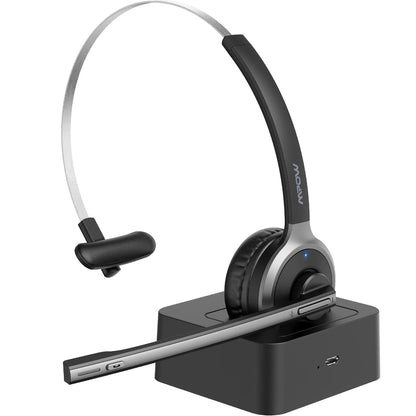 Mpow M5 Pro Bluetooth 5.0 Headphones with Mic Charging Base Wireless Headset for PC Laptop Call Center Office 18H Talking Time
