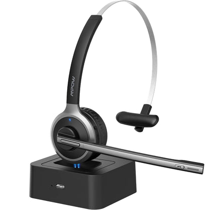 Mpow M5 Pro Bluetooth 5.0 Headphones with Mic Charging Base Wireless Headset for PC Laptop Call Center Office 18H Talking Time