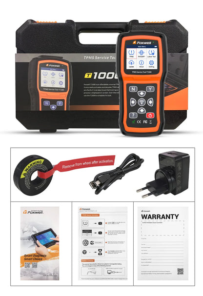 Foxwell T1000 TPMS Tool Tire Pressure Monitoring Sensor Programming Relearning Activation and OBD System Reset Car TPMS Reset