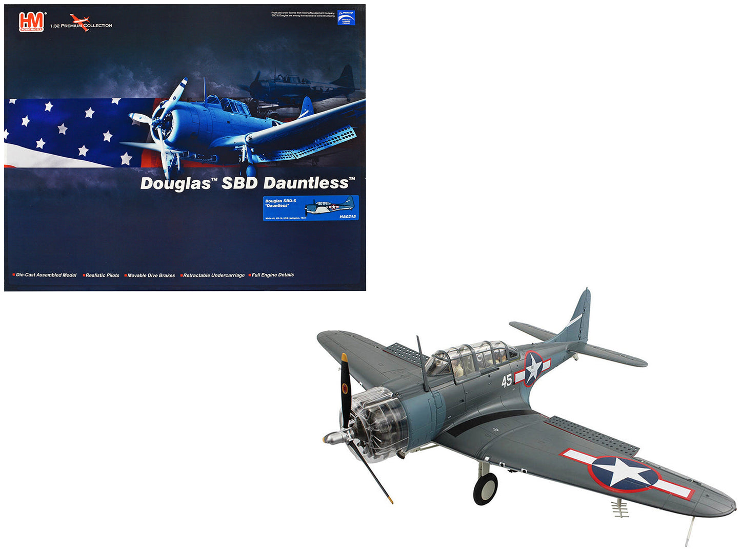 Douglas SBD-5 Dauntless Bomber Aircraft "VB-16 USS Lexington" (1943) United States Navy "Premium Collection" 1/32 Diecast Model by Hobby Master  free shipping USA