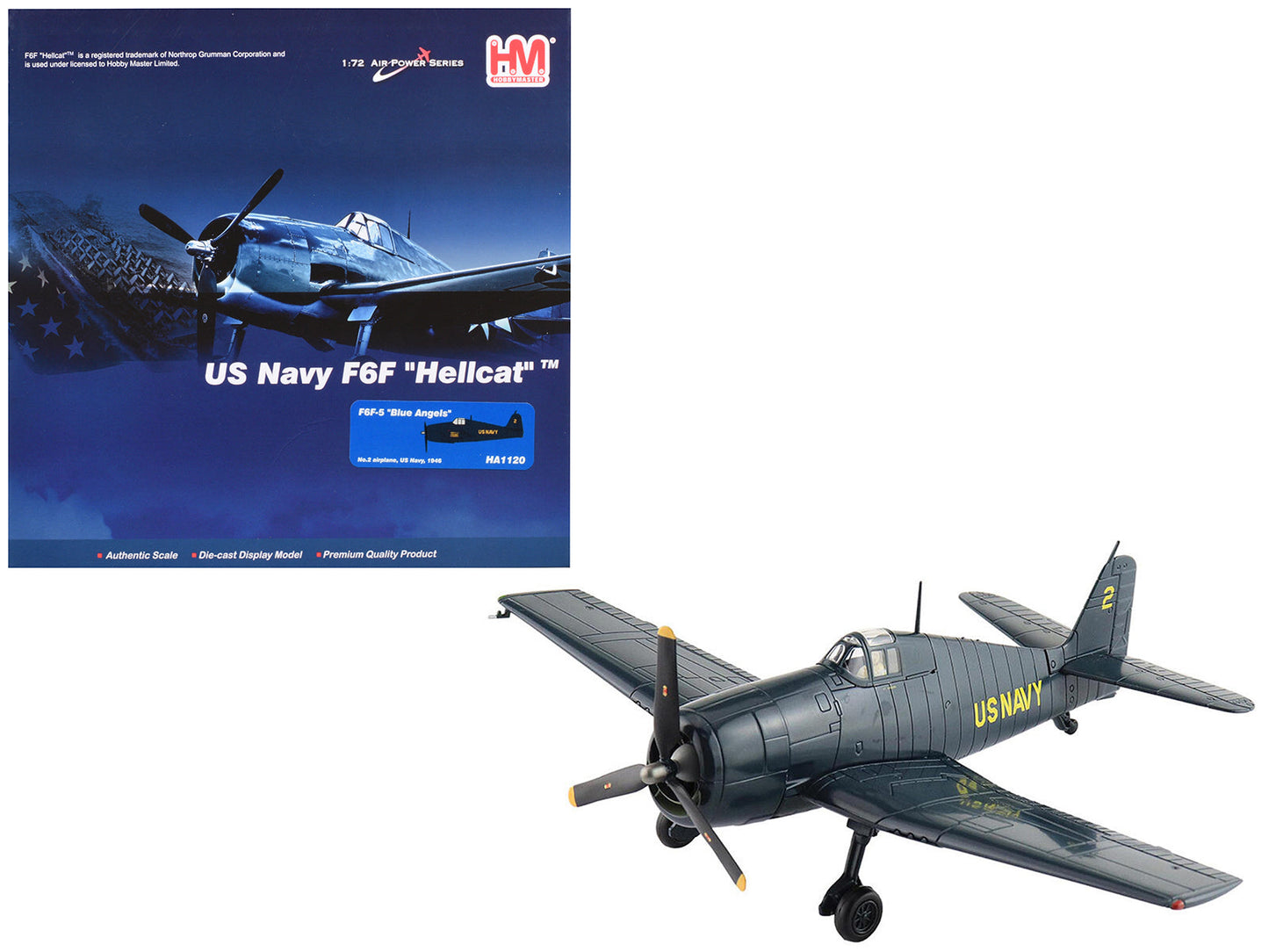 Grumman F6F-5 Hellcat Fighter Aircraft "Blue Angels #2" (1946) United States Navy "Air Power Series" 1/72 Diecast Model by Hobby Master  free shipping USA