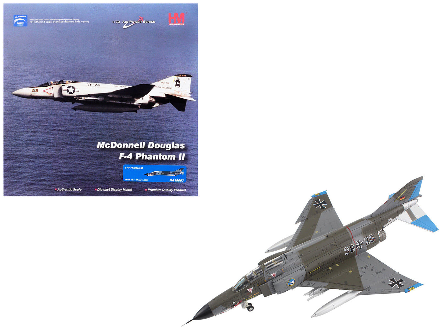 McDonnell Douglas F-4F Phantom II Fighter-Bomber Aircraft "Jagdgeschwader 74 (JG 74) Molders" (1982) German Luftwaffe "Air Power Series" 1/72 Diecast Model by Hobby Master  free shipping USA