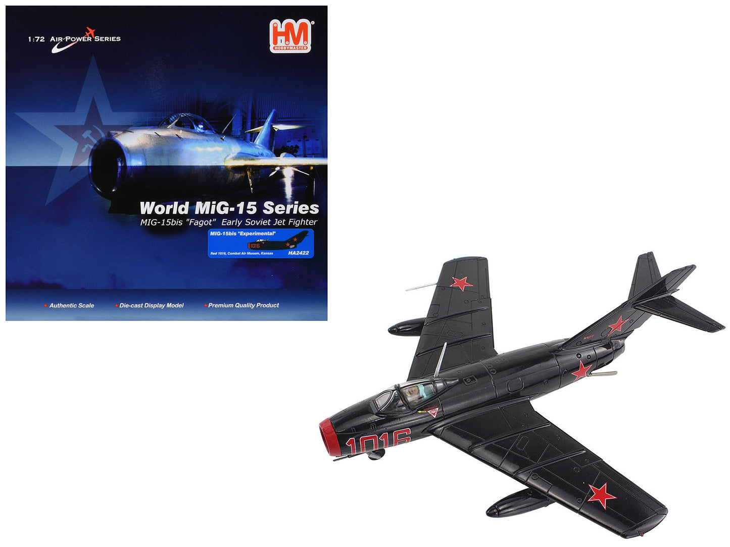 Mikoyan-Gurevich MiG-15Bis Fighter Aircraft "Experimental Combat Air Museum Kansas" "Air Power Series" 1/72 Diecast Model by Hobby Master  free shipping USA