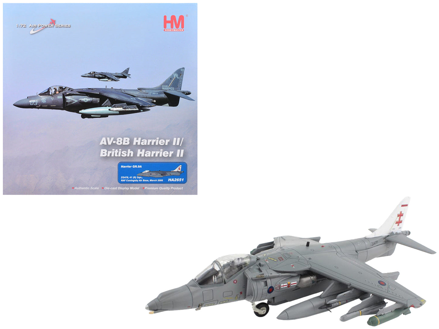 McDonnell Douglas AV-8B/British Harrier II GR.9A Aircraft "41 (R) Squadron RAF Coningsby Air Base" (2006) Royal Air Force "Air Power Series" 1/72 Diecast Model by Hobby Master  free shipping USA