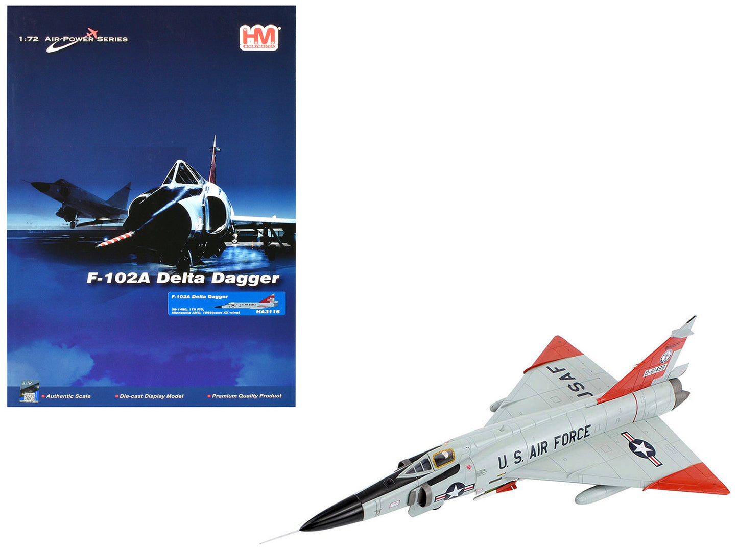 Convair F-102A Delta Dagger Interceptor Aircraft "179th Fighter Interceptor Squadron Minnesota Air National Guard" (1966) United States Air Force "Air Power Series" 1/72 Diecast Model by Hobby Master  free shipping USA