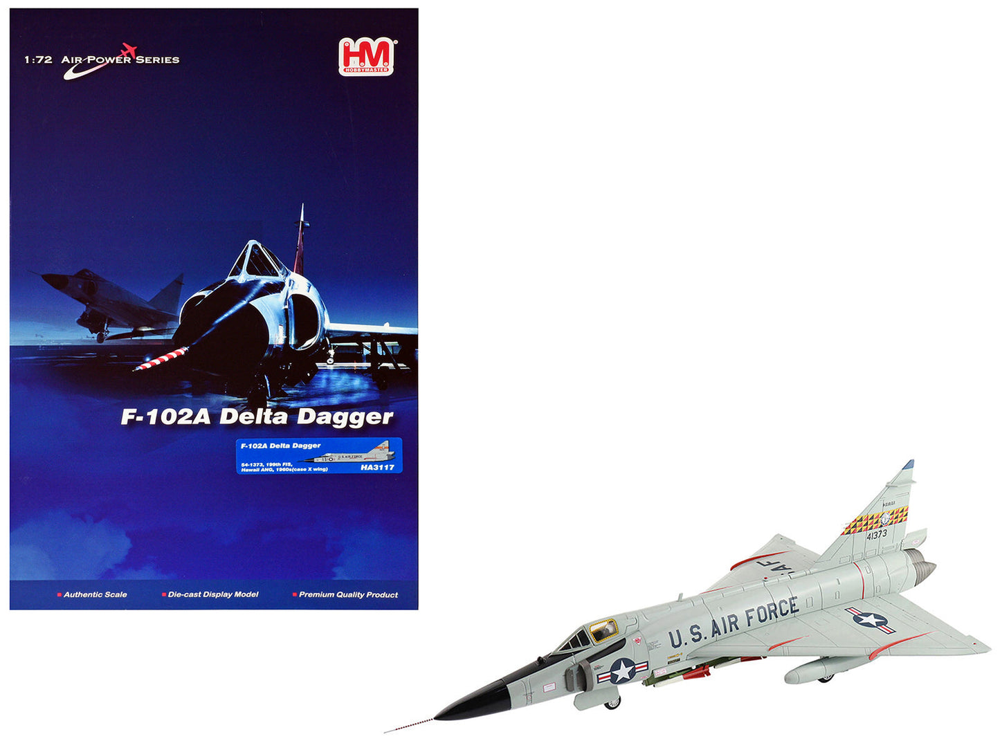 Convair F-102A Delta Dagger Interceptor Aircraft "199th Fighter Interceptor Squadron (FIS) Hawaii Air National Guard" (1960s) United States Air Force "Air Power Series" 1/72 Diecast Model by Hobby Master  free shipping USA