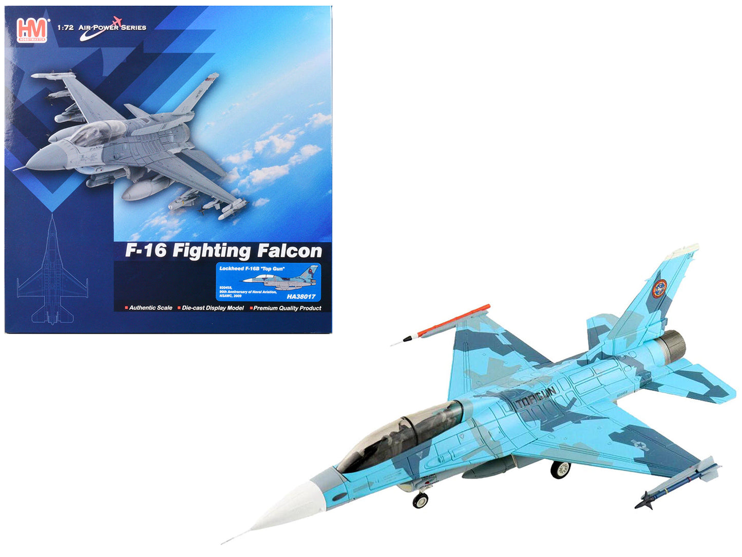 Lockheed F-16B Fighting Falcon Fighter Aircraft "Top Gun 90th Anniversary of Naval Aviation NSAWC" United States Navy "Air Power Series" 1/72 Diecast Model by Hobby Master  free shipping USA