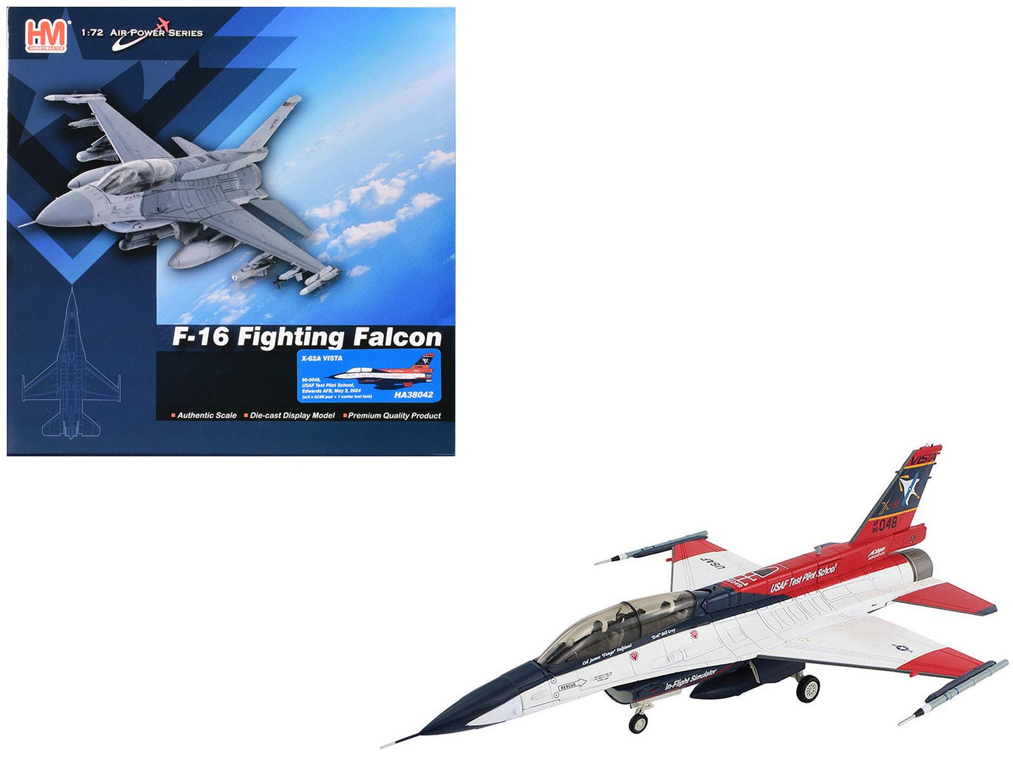 General Dynamics X-62A VISTA Aircraft "86-0048 USAF Test Pilot School Edwards Air Force Base" (2024) United States Air Force "Air Power Series" 1/72 Diecast Model by Hobby Master  free shipping USA