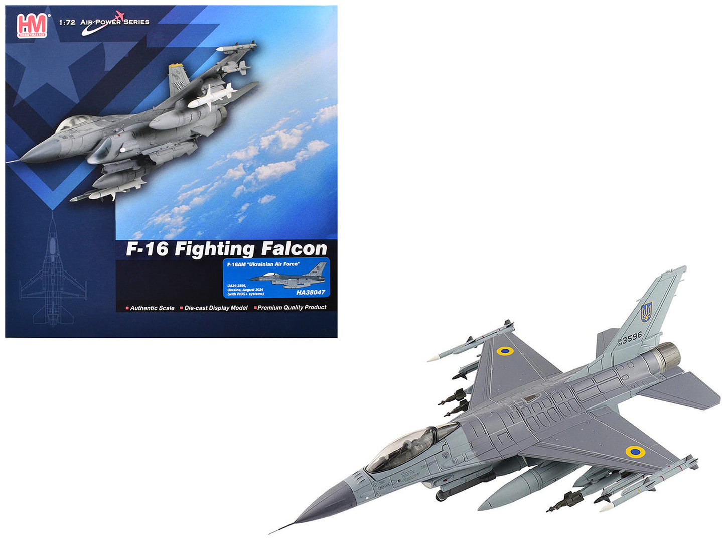 Lockheed F-16AM Fighting Falcon Fighter Aircraft "UA24-3596 Pylon Integrated Dispenser System Plus" (2024) Ukrainian Air Force "Air Power Series" 1/72 Diecast Model by Hobby Master  free shipping USA