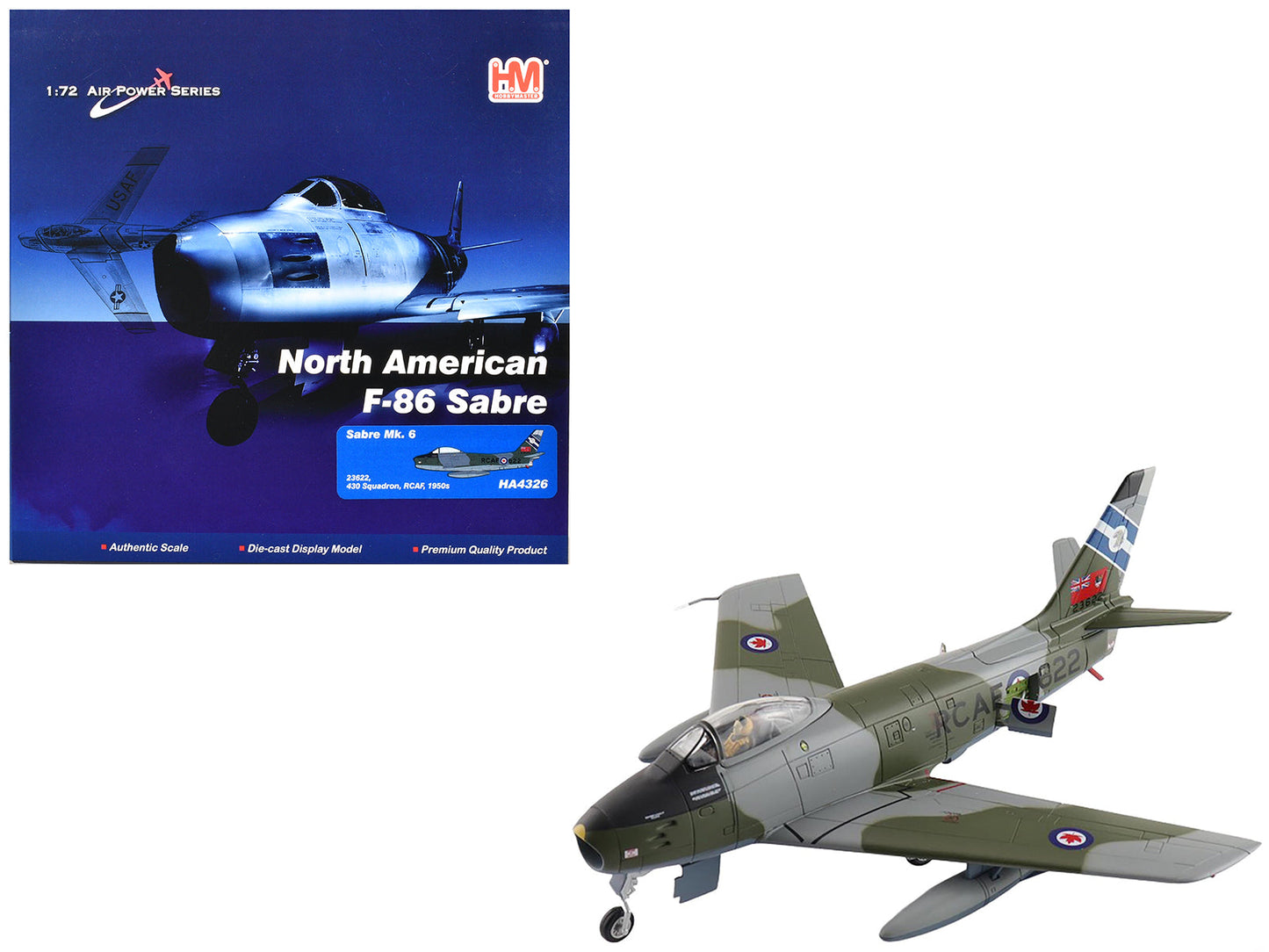 Canadair Sabre Mk.6 Fighter Aircraft "23622 430 Squadron" (1950s) Royal Canadian Air Force "Air Power Series" 1/72 Diecast Model by Hobby Master  free shipping USA
