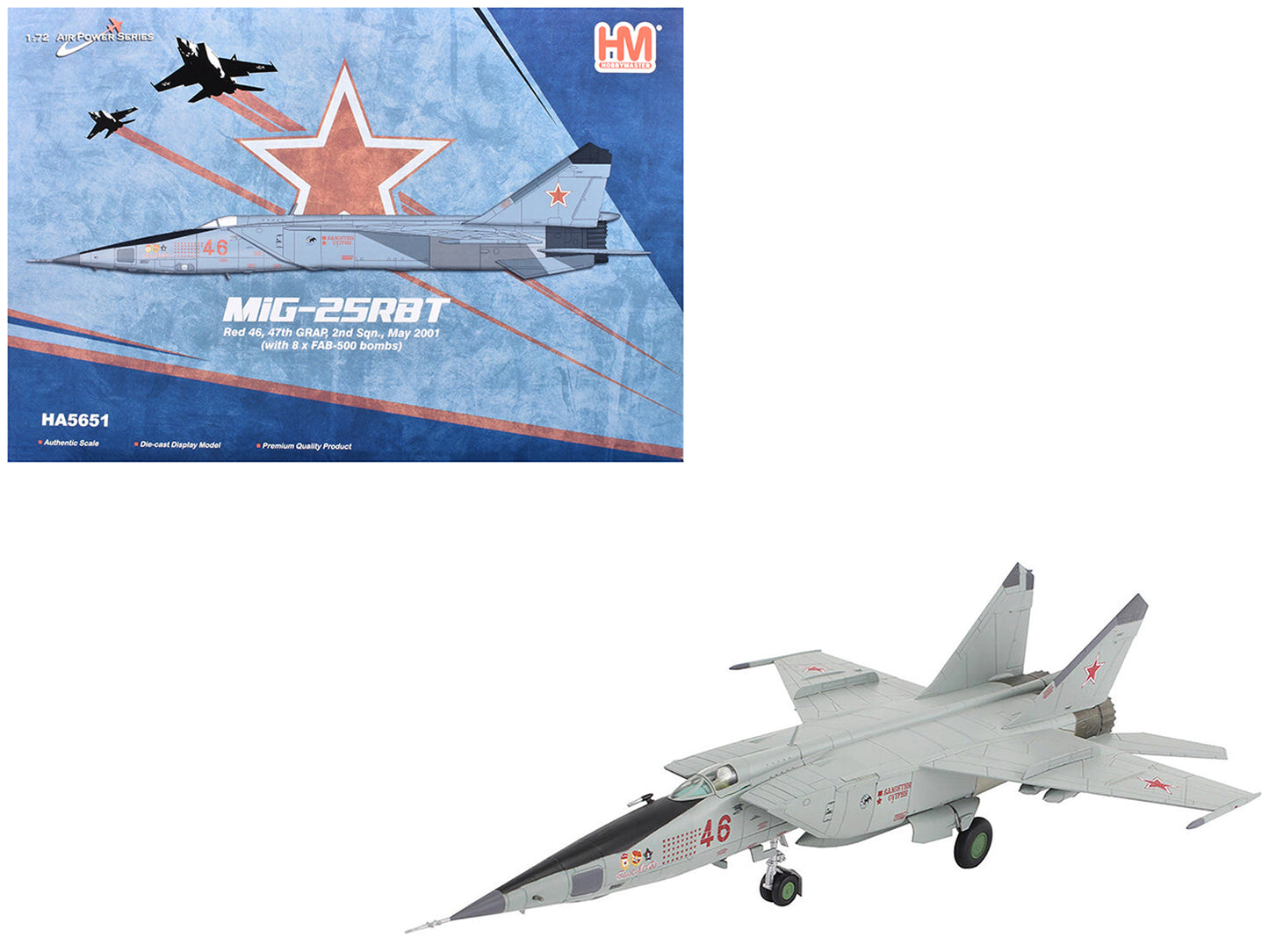 Mikoyan-Gurevich MiG-25RBT Aircraft "Red 46 47th Guards Reconnaissance Aviation Regiment 2nd Squadron" (2001) Russian Air Force "Air Power Series" 1/72 Diecast Model by Hobby Master  free shipping USA