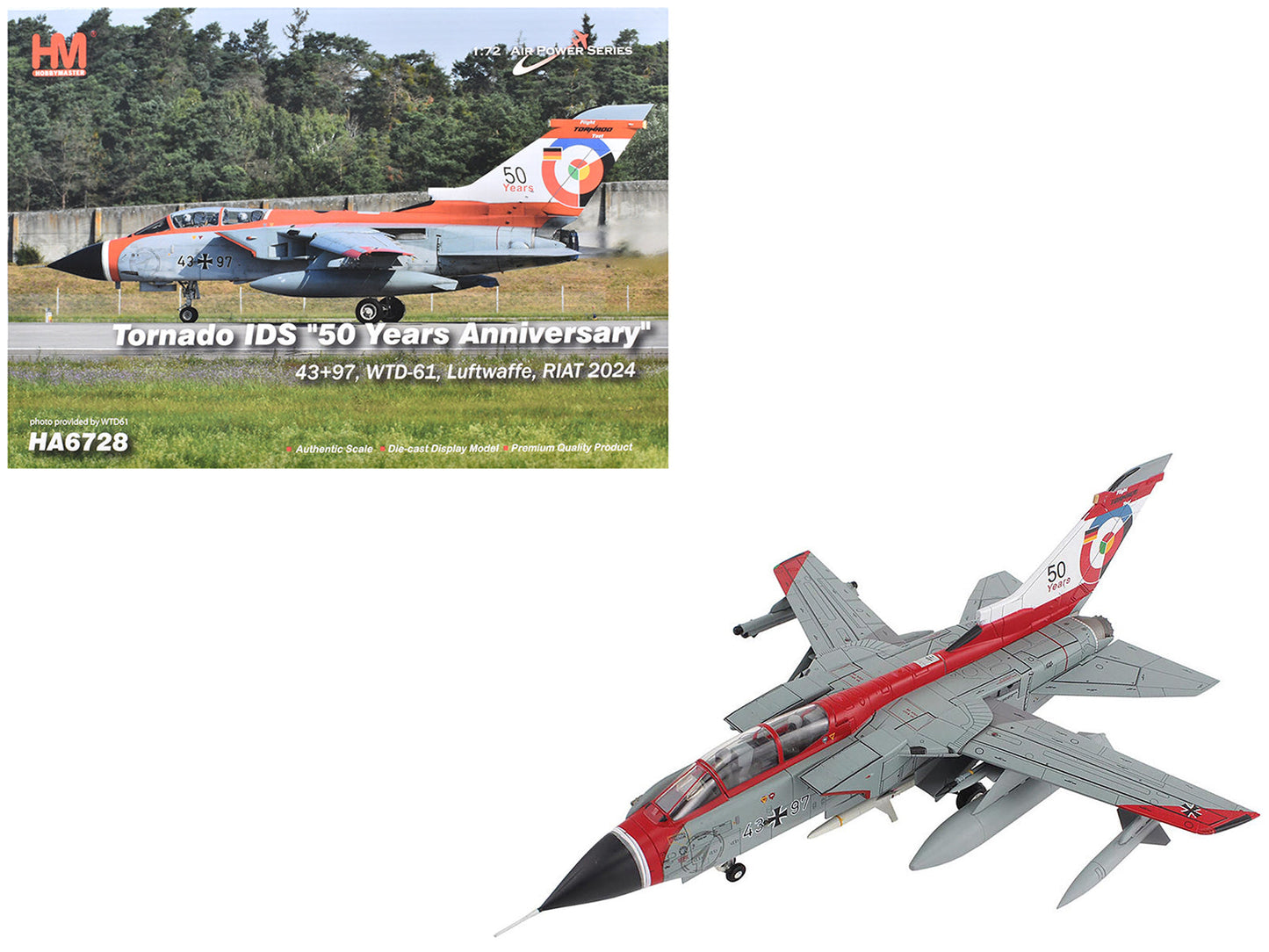 Panavia Tornado IDS Aircraft "43+97 WTD-61 50 Years Royal International Air Tattoo" (2024) German Luftwaffe "Air Power Series" 1/72 Diecast Model by Hobby Master  free shipping USA