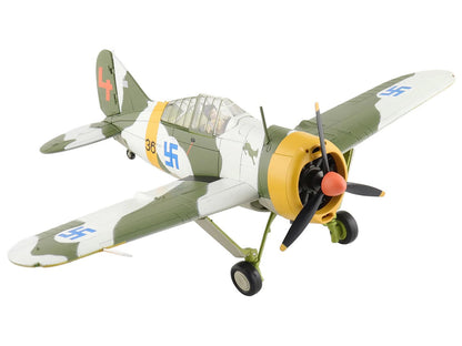 Brewster F2A Model 239 "Buffalo" Fighter Aircraft "BW364 LeLv 24 flown by Warrant Officer Ilmari Juutilainen" (1942) Finnish Air Force "Air Power Series" 1/48 Diecast Model by Hobby Master
