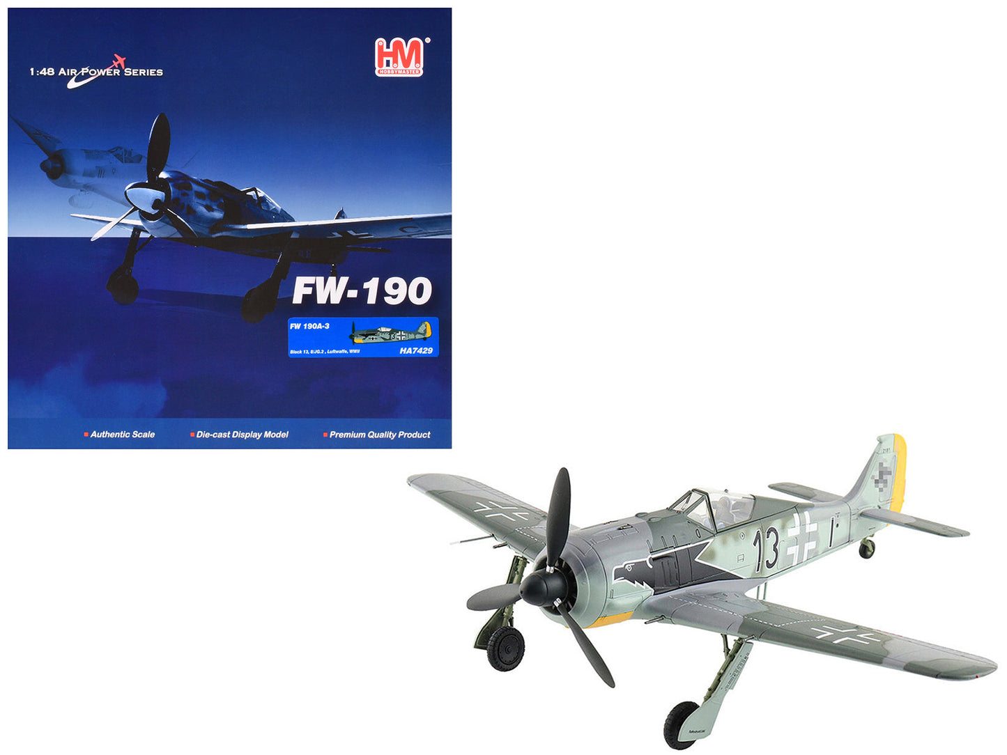 Focke-Wulf Fw 190A-3 Fighter Aircraft "8. Staffel Jagdgeschwader 2 (8/JG.2) World War II" German Luftwaffe "Air Power Series" 1/48 Diecast Model by Hobby Master  free shipping USA