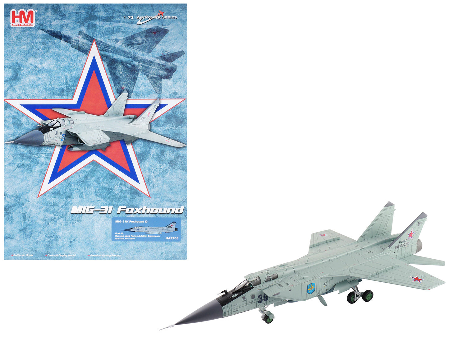 Mikoyan MIG-31K Foxhound D Interceptor Aircraft "Long Range Aviation Command" Russian Air Force "Air Power Series" 1/72 Diecast Model by Hobby Master  free shipping USA