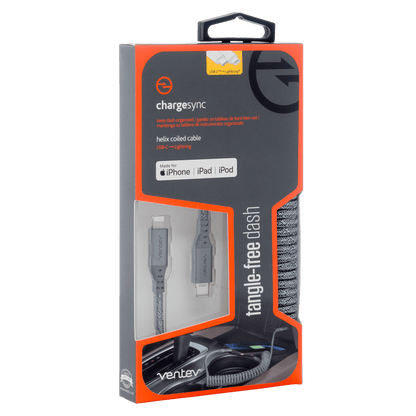 Ventev chargesync helix coiled USB C to Apple Lightning Cable 3ft Gray by Ventev