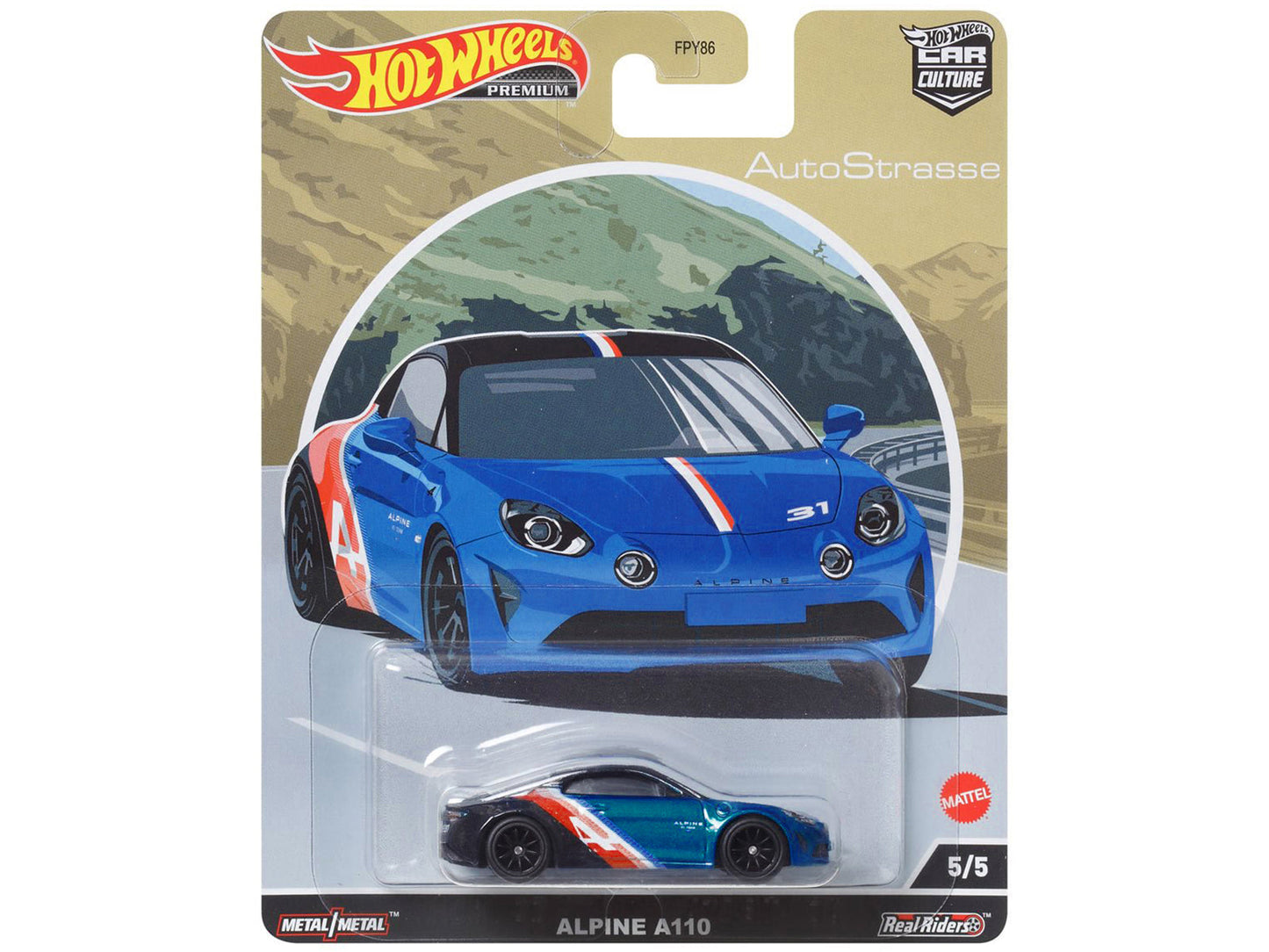 Alpine A110 Blue Metallic and Black with Graphics "Auto Strasse" Series Diecast Model Car by Hot Wheels  free shipping USA