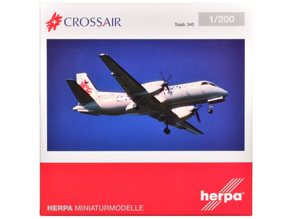 Saab 340 Commercial Aircraft "Crossair" (HB-AKN) White with Tail Graphics 1/200 Diecast Model Airplane by Herpa  free shipping USA