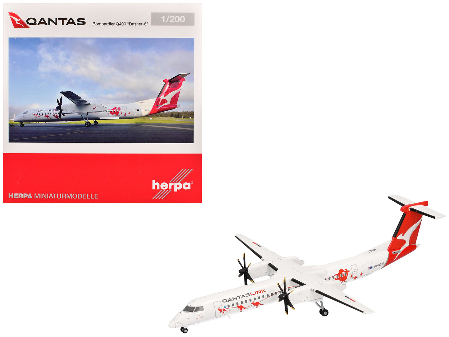 Bombardier Q400 Commercial Aircraft "QantasLink - Dasher-8 Livery" (VH-QOW) White with Graphics 1/200 Diecast Model Airplane by Herpa  free shipping USA