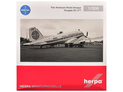 Douglas DC-3 Commercial Aircraft "Pan American World Airways" (N19912) White with Blue Stripes 1/200 Diecast Model Airplane by Herpa  free shipping USA